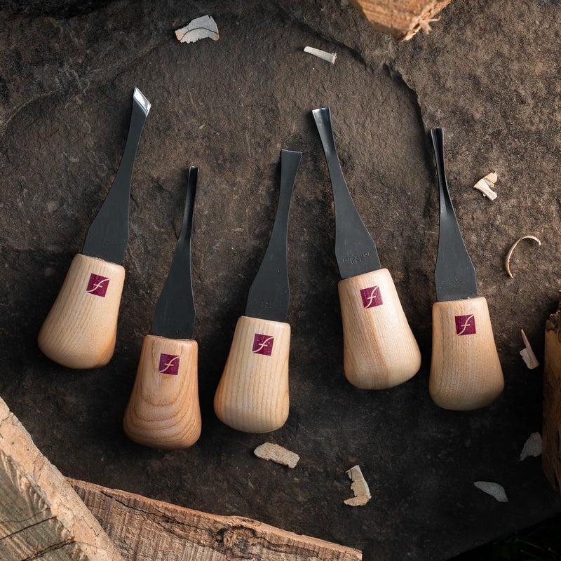 Flexcut Wood Carving Tools Beginners Palm Set of 5, FR310 Ash Hardwood Handles,1095 High Carbon Steel Blades, Box Included | Made in the U.S.A. - Image 4
